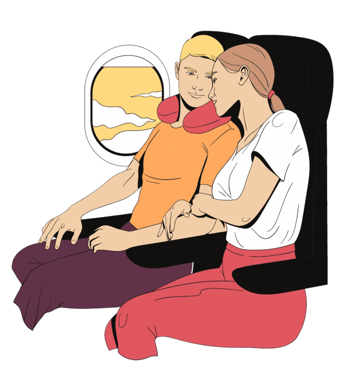 Mann und Frau in einem Flugzeug