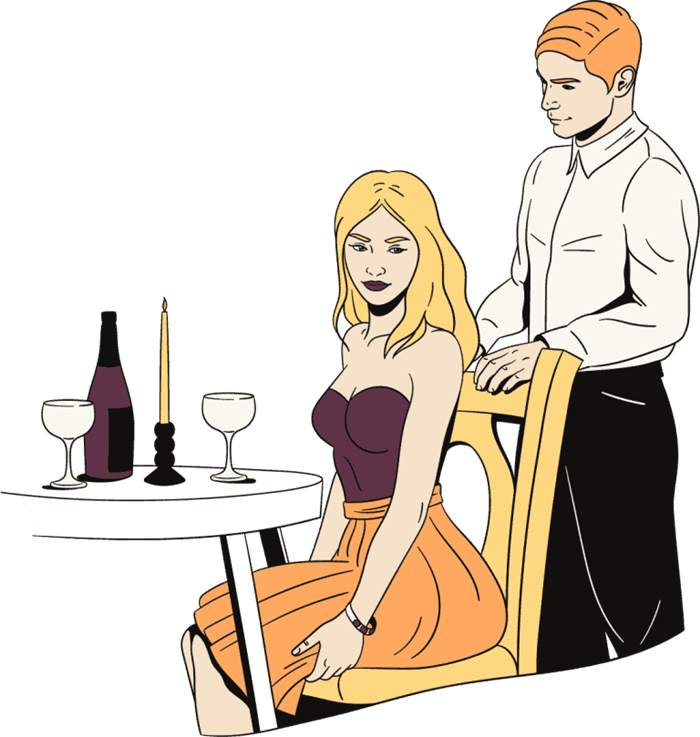 Mann umwirbt eine Frau im Restaurant