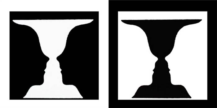 Rubins Vase ist ein klassisches Bild für umgekehrte Figuren, das in der Gestaltpsychologie verwendet wird.